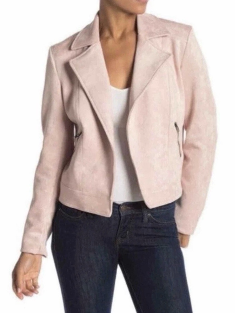 Philosophy Light Pink Suede Moto Jacket
